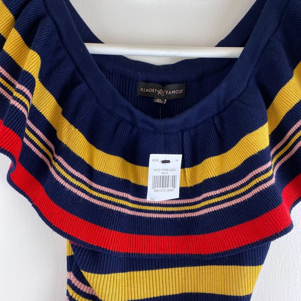 Sweater Dress M / S ALMOST FAMOUS Retro Striped Off The Shoulder Mini Body Con - Picture 8 of 9